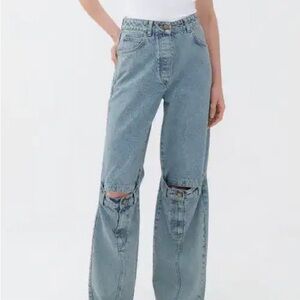 NOCTURNE Women's Light Blue Wide Leg Denim Jeans Button Detail 5-Pocket Solid